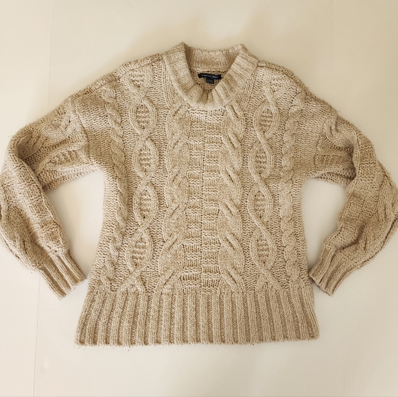 American Eagle Sweater XS Tan Beige Cable - Picture 4 of 13